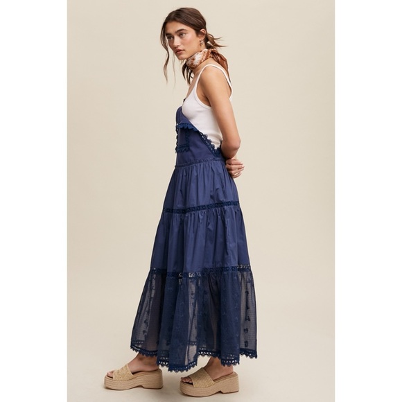 Listicle Ink Navy Lace Pieced Jacquard Strap Skirtall - Picture 8 of 11